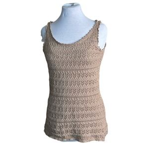 Lauren Ralph Lauren Women's‎ S Knit Crochet Tan Top with Camisole